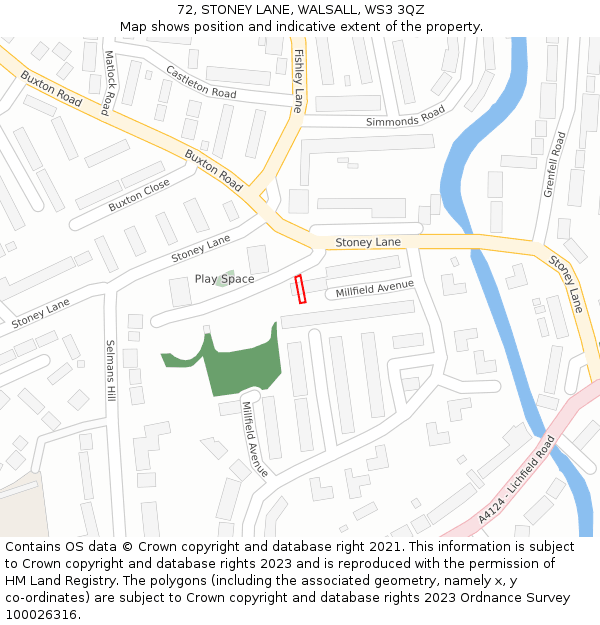 72, STONEY LANE, WALSALL, WS3 3QZ: Location map and indicative extent of plot
