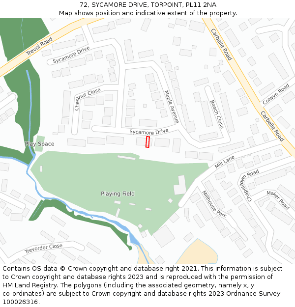 72, SYCAMORE DRIVE, TORPOINT, PL11 2NA: Location map and indicative extent of plot