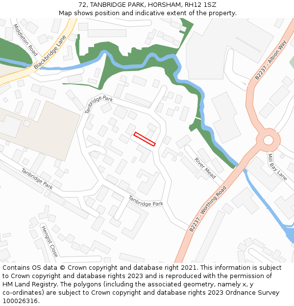 72, TANBRIDGE PARK, HORSHAM, RH12 1SZ: Location map and indicative extent of plot
