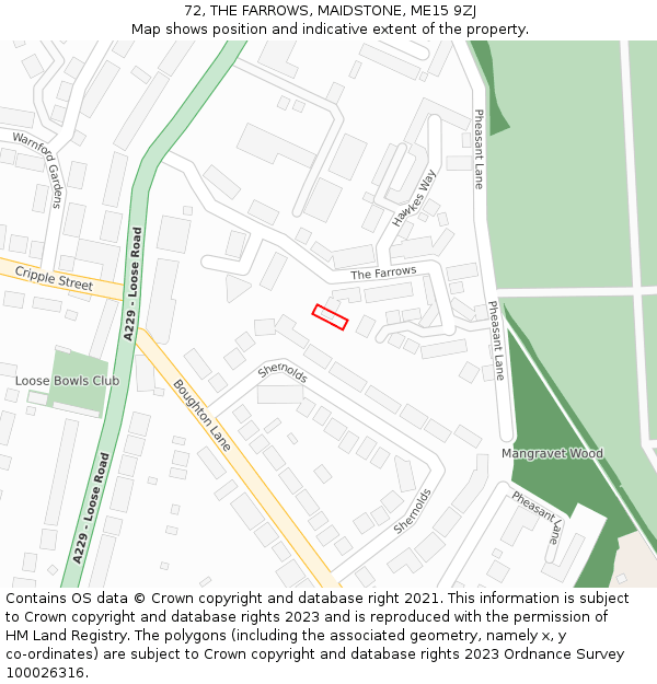 72, THE FARROWS, MAIDSTONE, ME15 9ZJ: Location map and indicative extent of plot