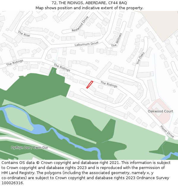 72, THE RIDINGS, ABERDARE, CF44 8AQ: Location map and indicative extent of plot