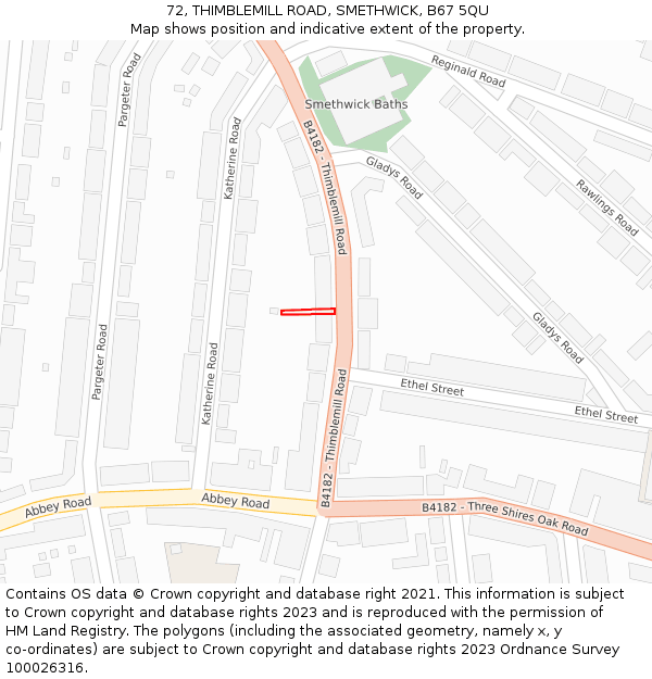 72, THIMBLEMILL ROAD, SMETHWICK, B67 5QU: Location map and indicative extent of plot
