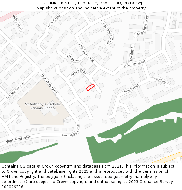 72, TINKLER STILE, THACKLEY, BRADFORD, BD10 8WJ: Location map and indicative extent of plot