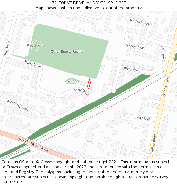 72, TOPAZ DRIVE, ANDOVER, SP10 3EE: Location map and indicative extent of plot