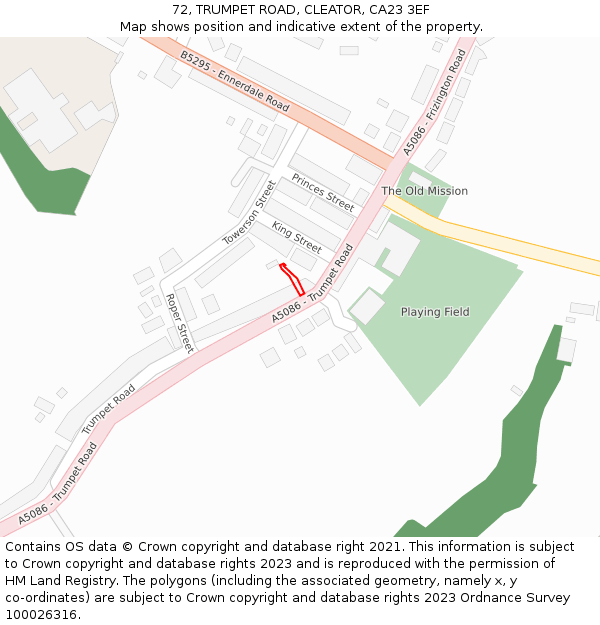 72, TRUMPET ROAD, CLEATOR, CA23 3EF: Location map and indicative extent of plot