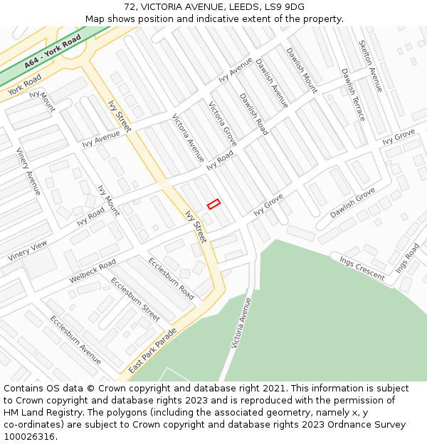 72, VICTORIA AVENUE, LEEDS, LS9 9DG: Location map and indicative extent of plot