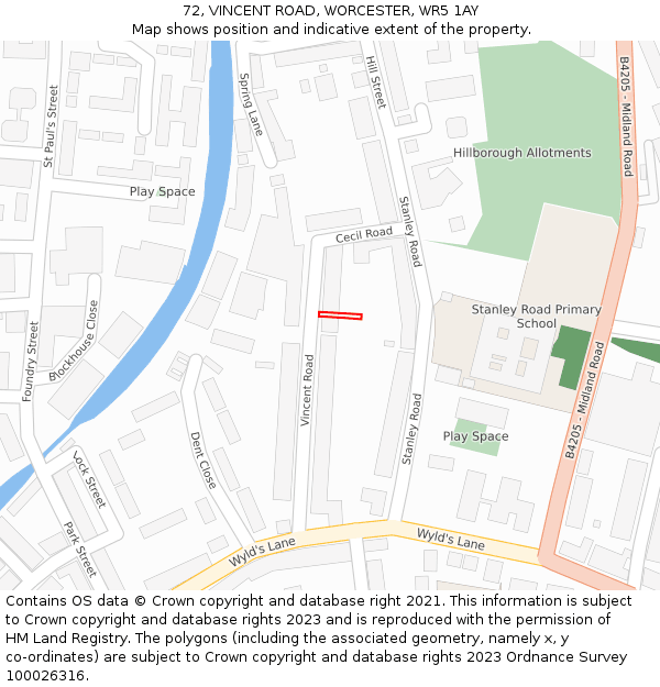 72, VINCENT ROAD, WORCESTER, WR5 1AY: Location map and indicative extent of plot