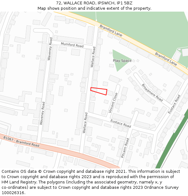 72, WALLACE ROAD, IPSWICH, IP1 5BZ: Location map and indicative extent of plot