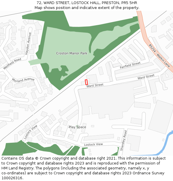 72, WARD STREET, LOSTOCK HALL, PRESTON, PR5 5HR: Location map and indicative extent of plot