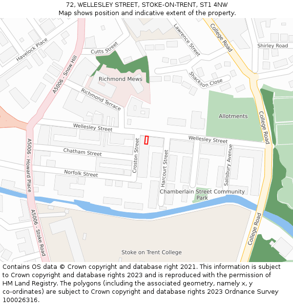 72, WELLESLEY STREET, STOKE-ON-TRENT, ST1 4NW: Location map and indicative extent of plot