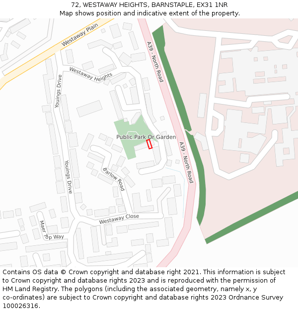 72, WESTAWAY HEIGHTS, BARNSTAPLE, EX31 1NR: Location map and indicative extent of plot