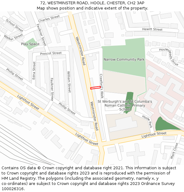 72, WESTMINSTER ROAD, HOOLE, CHESTER, CH2 3AP: Location map and indicative extent of plot