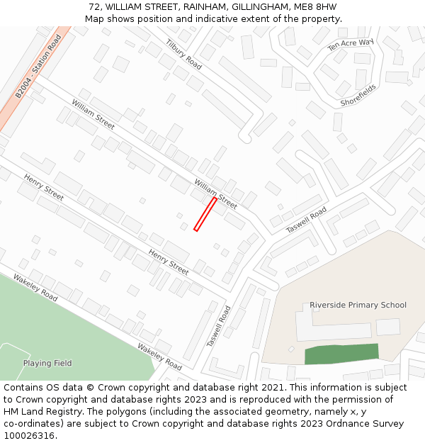 72, WILLIAM STREET, RAINHAM, GILLINGHAM, ME8 8HW: Location map and indicative extent of plot