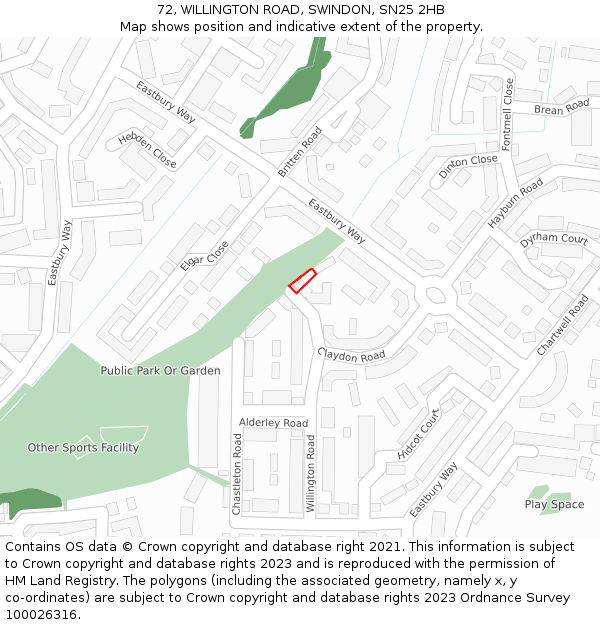 72, WILLINGTON ROAD, SWINDON, SN25 2HB: Location map and indicative extent of plot