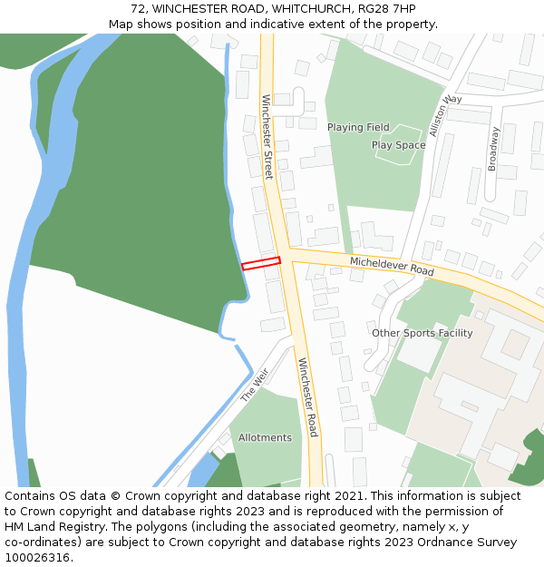 72, WINCHESTER ROAD, WHITCHURCH, RG28 7HP: Location map and indicative extent of plot