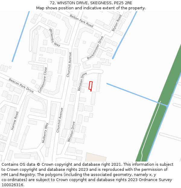 72, WINSTON DRIVE, SKEGNESS, PE25 2RE: Location map and indicative extent of plot