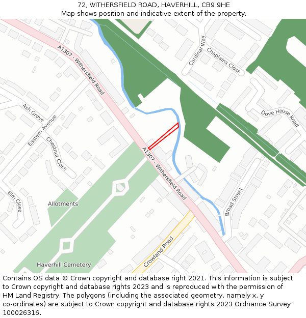 72, WITHERSFIELD ROAD, HAVERHILL, CB9 9HE: Location map and indicative extent of plot