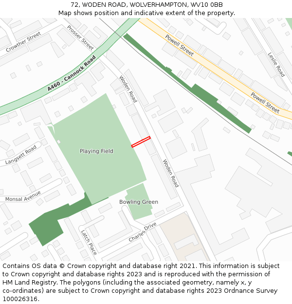 72, WODEN ROAD, WOLVERHAMPTON, WV10 0BB: Location map and indicative extent of plot
