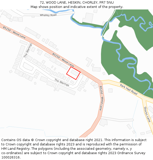 72, WOOD LANE, HESKIN, CHORLEY, PR7 5NU: Location map and indicative extent of plot