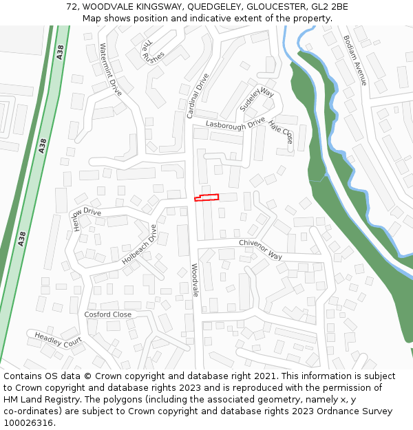 72, WOODVALE KINGSWAY, QUEDGELEY, GLOUCESTER, GL2 2BE: Location map and indicative extent of plot