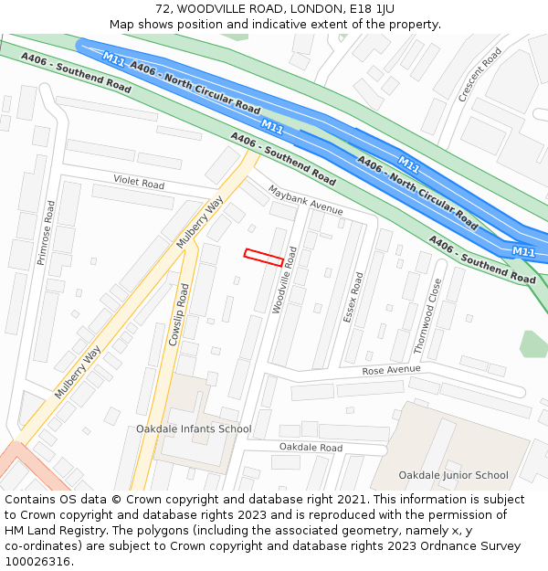 72, WOODVILLE ROAD, LONDON, E18 1JU: Location map and indicative extent of plot