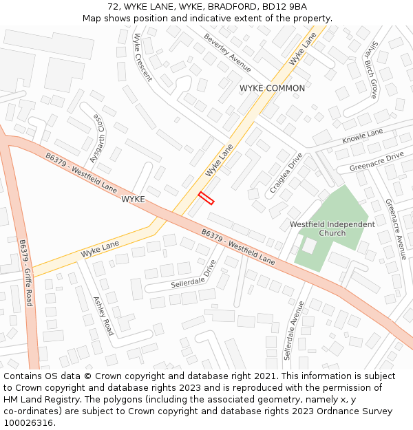 72, WYKE LANE, WYKE, BRADFORD, BD12 9BA: Location map and indicative extent of plot