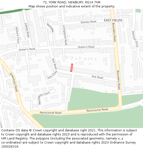 72, YORK ROAD, NEWBURY, RG14 7NR: Location map and indicative extent of plot