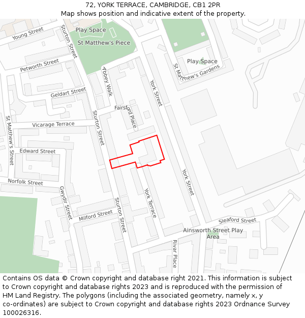 72, YORK TERRACE, CAMBRIDGE, CB1 2PR: Location map and indicative extent of plot