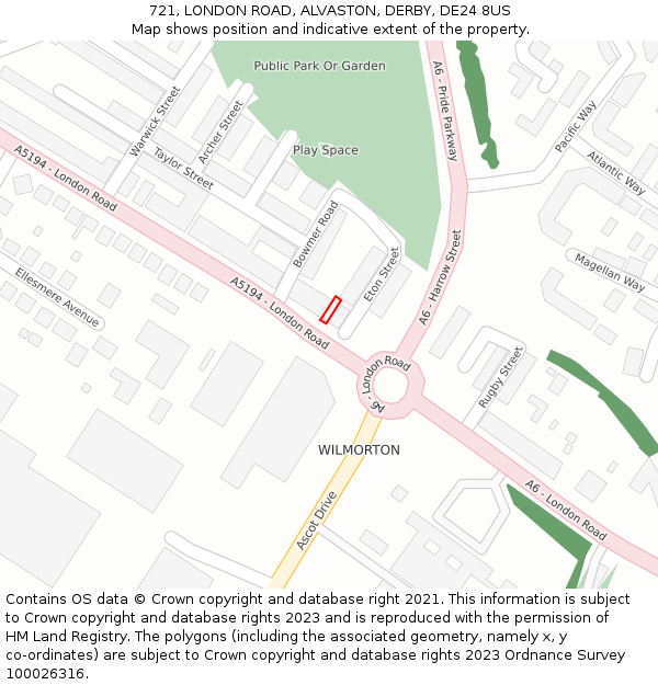 721, LONDON ROAD, ALVASTON, DERBY, DE24 8US: Location map and indicative extent of plot