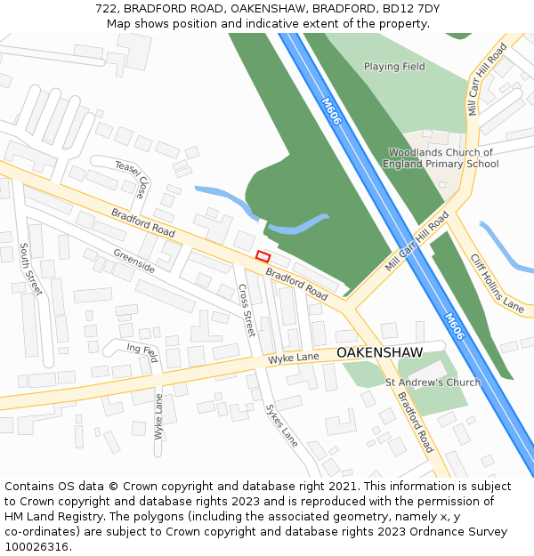 722, BRADFORD ROAD, OAKENSHAW, BRADFORD, BD12 7DY: Location map and indicative extent of plot