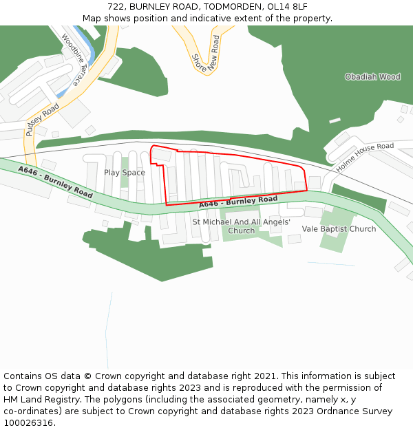 722, BURNLEY ROAD, TODMORDEN, OL14 8LF: Location map and indicative extent of plot