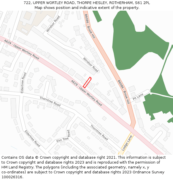 722, UPPER WORTLEY ROAD, THORPE HESLEY, ROTHERHAM, S61 2PL: Location map and indicative extent of plot