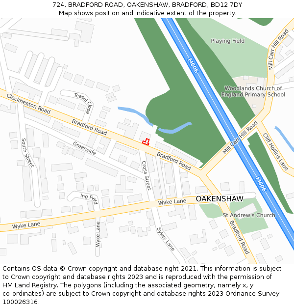 724, BRADFORD ROAD, OAKENSHAW, BRADFORD, BD12 7DY: Location map and indicative extent of plot