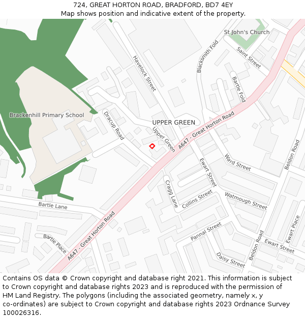 724, GREAT HORTON ROAD, BRADFORD, BD7 4EY: Location map and indicative extent of plot