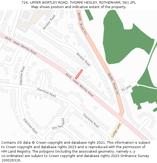 724, UPPER WORTLEY ROAD, THORPE HESLEY, ROTHERHAM, S61 2PL: Location map and indicative extent of plot