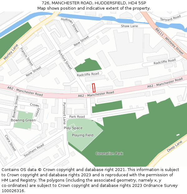 726, MANCHESTER ROAD, HUDDERSFIELD, HD4 5SP: Location map and indicative extent of plot