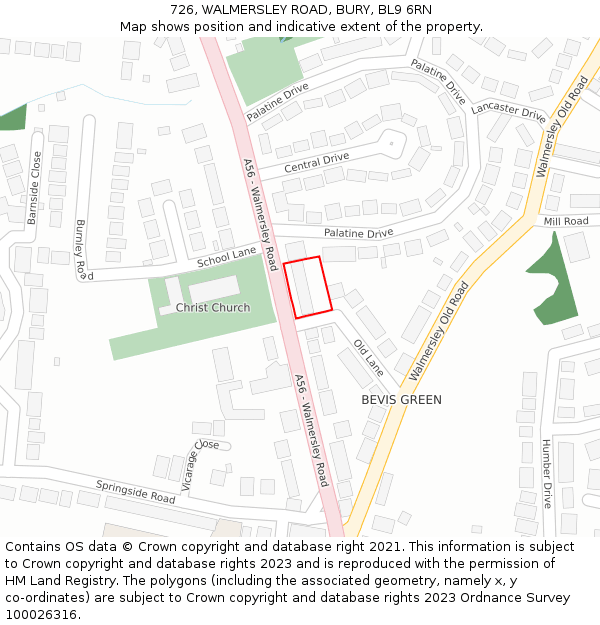 726, WALMERSLEY ROAD, BURY, BL9 6RN: Location map and indicative extent of plot