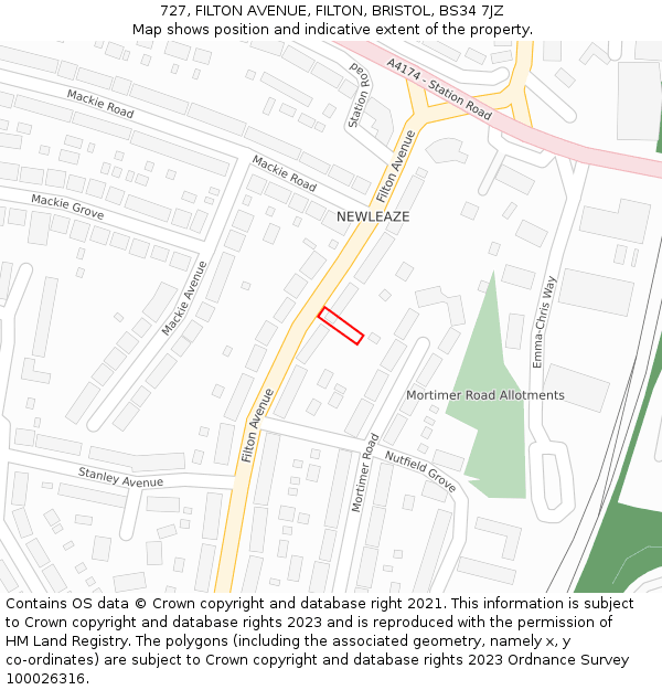 727, FILTON AVENUE, FILTON, BRISTOL, BS34 7JZ: Location map and indicative extent of plot