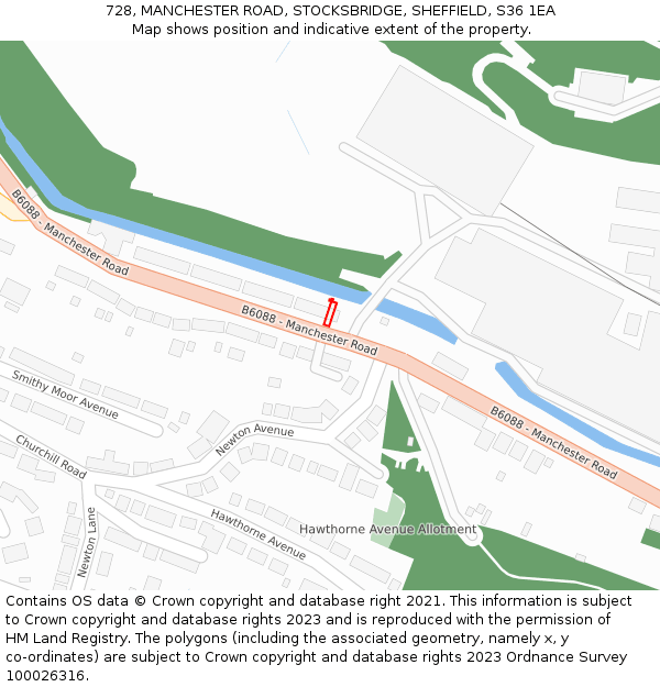728, MANCHESTER ROAD, STOCKSBRIDGE, SHEFFIELD, S36 1EA: Location map and indicative extent of plot