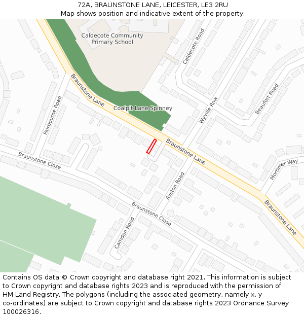72A, BRAUNSTONE LANE, LEICESTER, LE3 2RU: Location map and indicative extent of plot