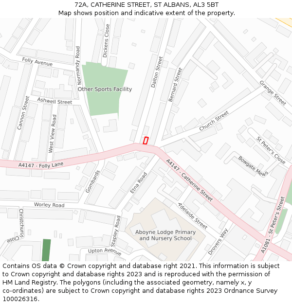 72A, CATHERINE STREET, ST ALBANS, AL3 5BT: Location map and indicative extent of plot