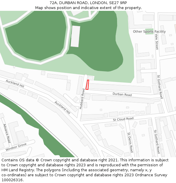 72A, DURBAN ROAD, LONDON, SE27 9RP: Location map and indicative extent of plot