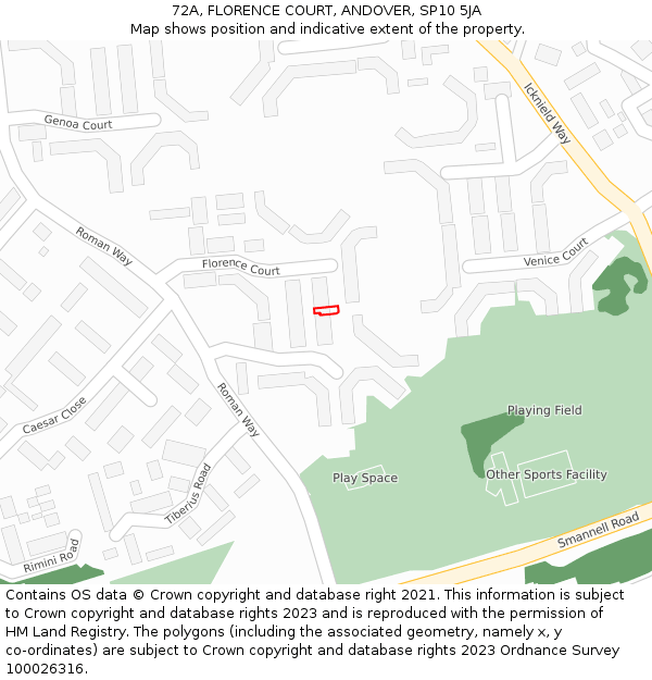 72A, FLORENCE COURT, ANDOVER, SP10 5JA: Location map and indicative extent of plot