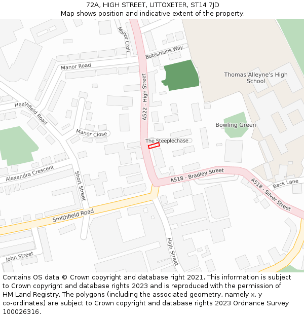 72A, HIGH STREET, UTTOXETER, ST14 7JD: Location map and indicative extent of plot
