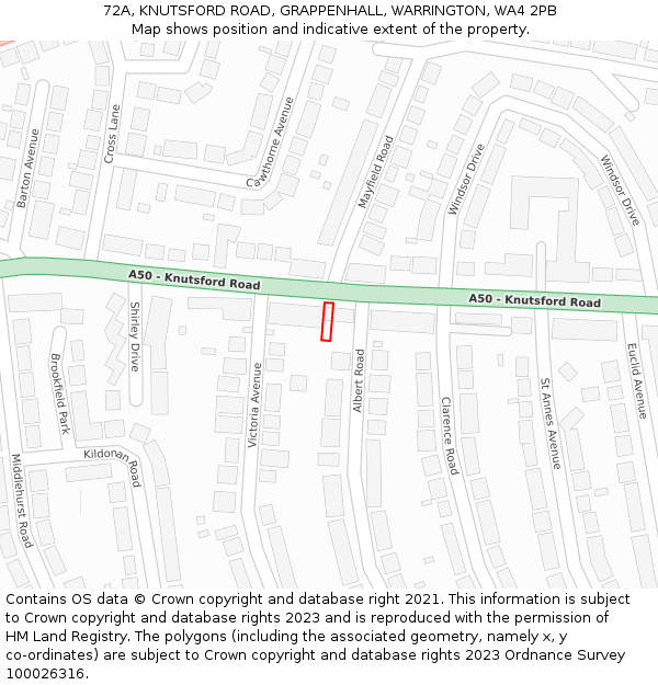 72A, KNUTSFORD ROAD, GRAPPENHALL, WARRINGTON, WA4 2PB: Location map and indicative extent of plot