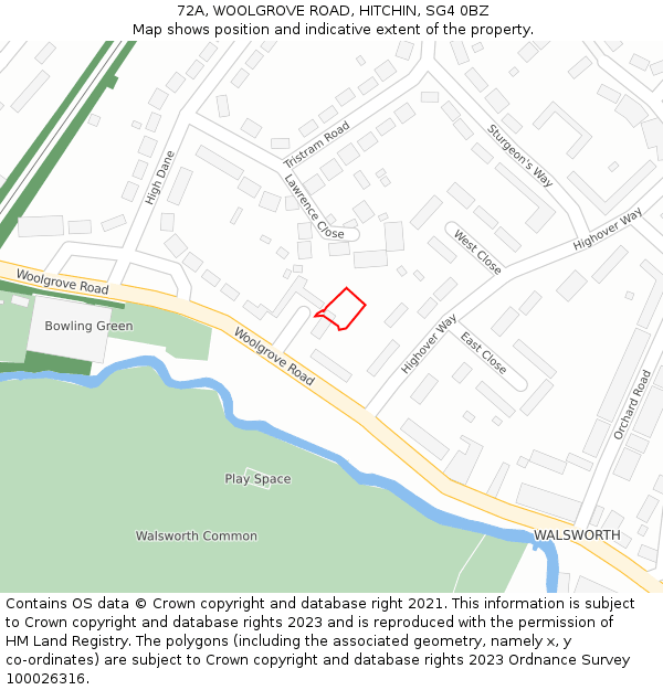 72A, WOOLGROVE ROAD, HITCHIN, SG4 0BZ: Location map and indicative extent of plot