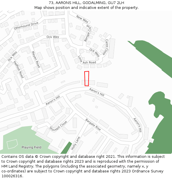 73, AARONS HILL, GODALMING, GU7 2LH: Location map and indicative extent of plot