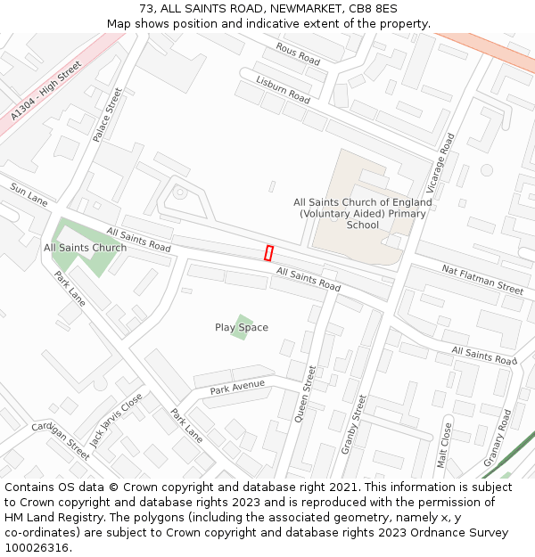 73, ALL SAINTS ROAD, NEWMARKET, CB8 8ES: Location map and indicative extent of plot