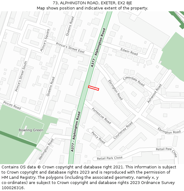 73, ALPHINGTON ROAD, EXETER, EX2 8JE: Location map and indicative extent of plot