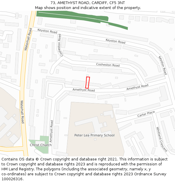 73, AMETHYST ROAD, CARDIFF, CF5 3NT: Location map and indicative extent of plot